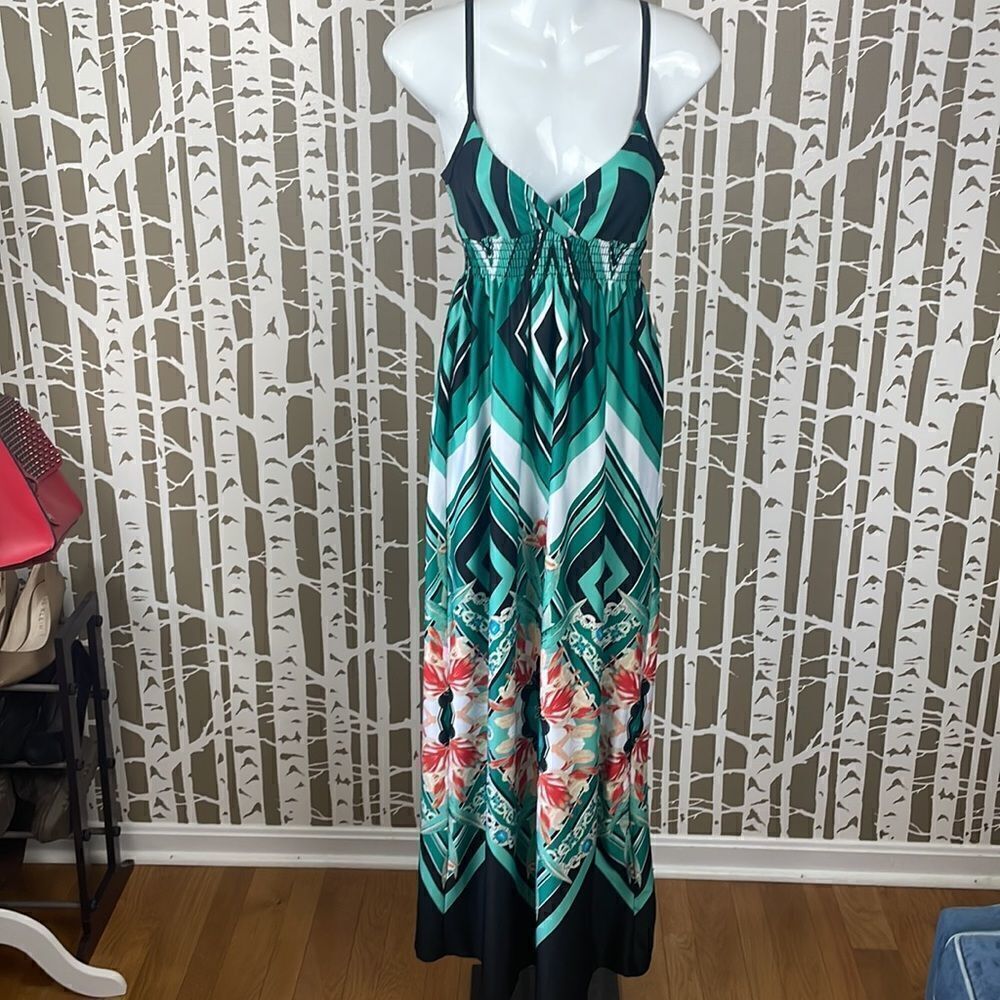 Geometric Tropical Floral Print Maxi Dress sz S